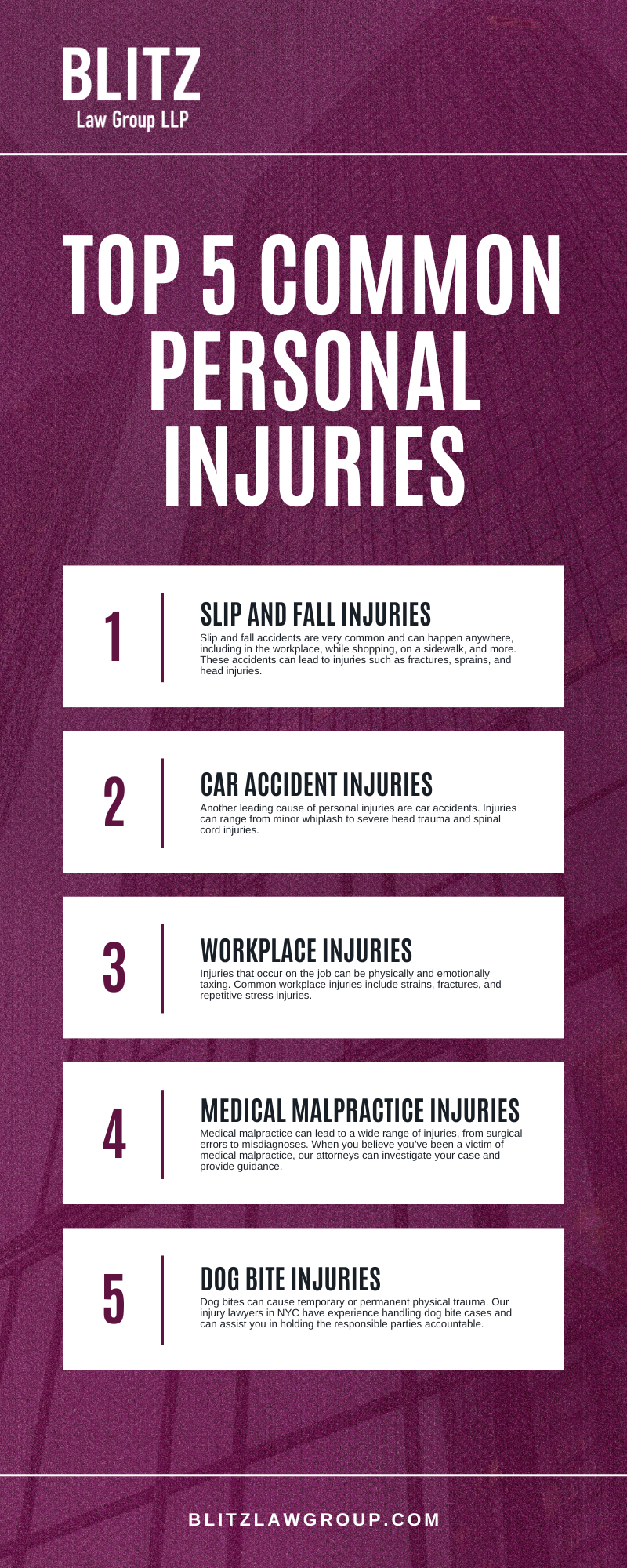 Top 5 Common Personal Injuries Infographic